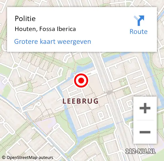 Locatie op kaart van de 112 melding: Politie Houten, Fossa Iberica op 18 augustus 2023 14:20