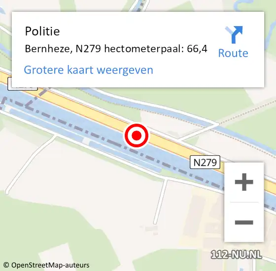 Locatie op kaart van de 112 melding: Politie Bernheze, N279 hectometerpaal: 66,4 op 18 augustus 2023 14:43