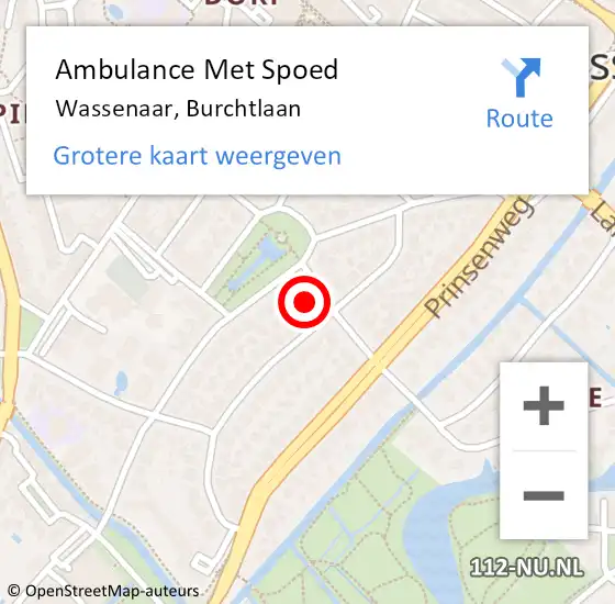 Locatie op kaart van de 112 melding: Ambulance Met Spoed Naar Wassenaar, Burchtlaan op 18 augustus 2023 15:40