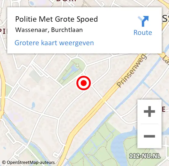 Locatie op kaart van de 112 melding: Politie Met Grote Spoed Naar Wassenaar, Burchtlaan op 18 augustus 2023 15:42