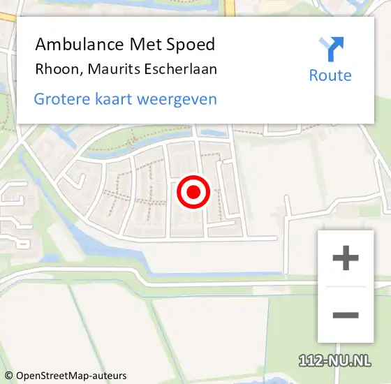 Locatie op kaart van de 112 melding: Ambulance Met Spoed Naar Rhoon, Maurits Escherlaan op 18 augustus 2023 15:56