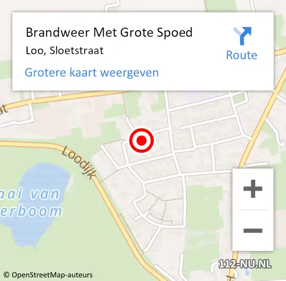 Locatie op kaart van de 112 melding: Brandweer Met Grote Spoed Naar Loo, Sloetstraat op 18 augustus 2023 15:56