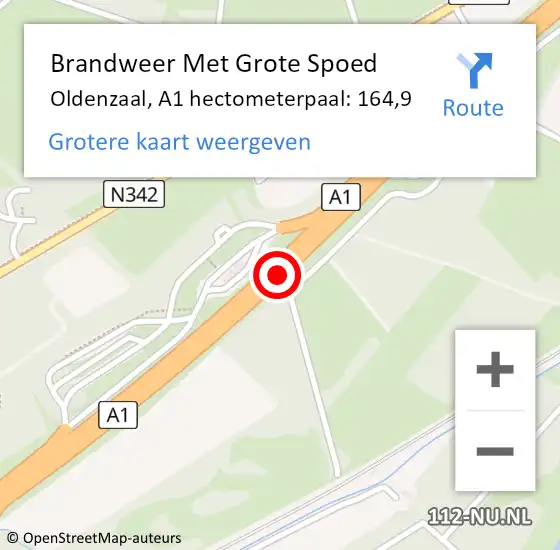 Locatie op kaart van de 112 melding: Brandweer Met Grote Spoed Naar Oldenzaal, A1 hectometerpaal: 164,9 op 18 augustus 2023 16:42