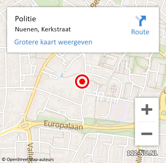 Locatie op kaart van de 112 melding: Politie Nuenen, Kerkstraat op 18 augustus 2023 16:47