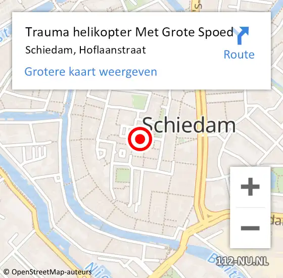 Locatie op kaart van de 112 melding: Trauma helikopter Met Grote Spoed Naar Schiedam, Hoflaanstraat op 18 augustus 2023 17:05