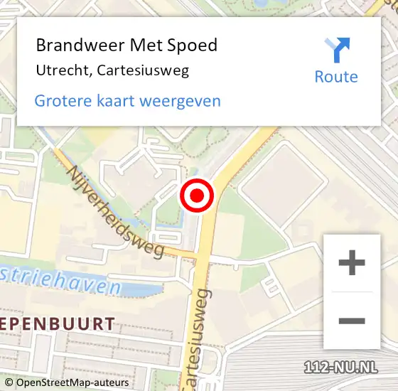 Locatie op kaart van de 112 melding: Brandweer Met Spoed Naar Utrecht, Cartesiusweg op 18 augustus 2023 17:11