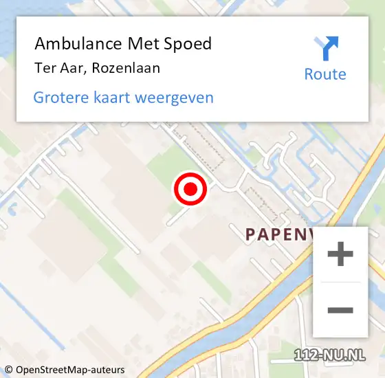 Locatie op kaart van de 112 melding: Ambulance Met Spoed Naar Ter Aar, Rozenlaan op 18 augustus 2023 17:27