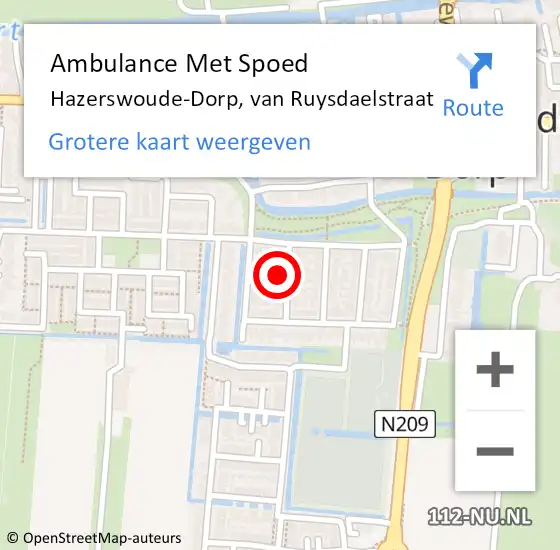 Locatie op kaart van de 112 melding: Ambulance Met Spoed Naar Hazerswoude-Dorp, van Ruysdaelstraat op 18 augustus 2023 18:06