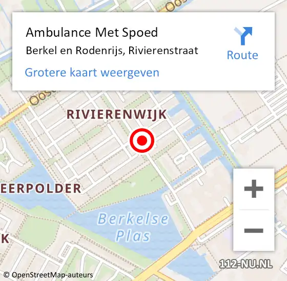 Locatie op kaart van de 112 melding: Ambulance Met Spoed Naar Berkel en Rodenrijs, Rivierenstraat op 18 augustus 2023 18:07