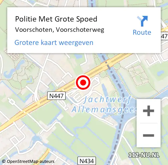 Locatie op kaart van de 112 melding: Politie Met Grote Spoed Naar Voorschoten, Voorschoterweg op 18 augustus 2023 18:07