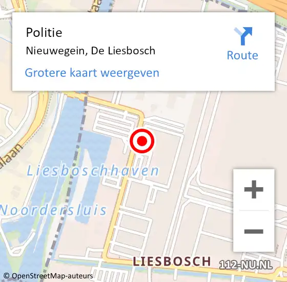 Locatie op kaart van de 112 melding: Politie Nieuwegein, De Liesbosch op 18 augustus 2023 18:08