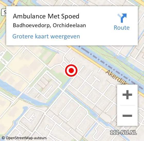 Locatie op kaart van de 112 melding: Ambulance Met Spoed Naar Badhoevedorp, Orchideelaan op 18 augustus 2023 18:09