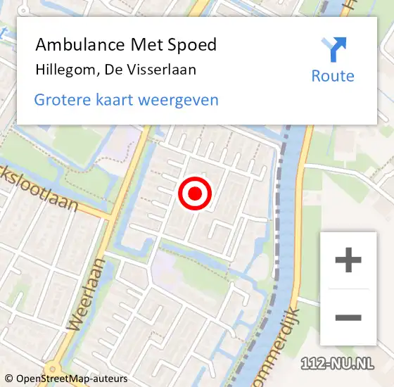 Locatie op kaart van de 112 melding: Ambulance Met Spoed Naar Hillegom, De Visserlaan op 18 augustus 2023 18:38