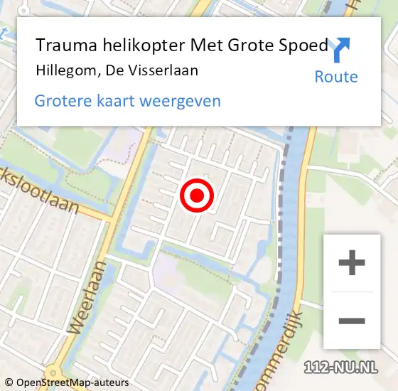 Locatie op kaart van de 112 melding: Trauma helikopter Met Grote Spoed Naar Hillegom, De Visserlaan op 18 augustus 2023 18:40