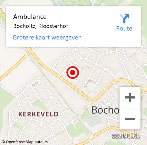 Locatie op kaart van de 112 melding: Ambulance Bocholtz, Kloosterhof op 5 september 2014 09:06