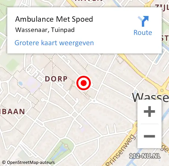 Locatie op kaart van de 112 melding: Ambulance Met Spoed Naar Wassenaar, Tuinpad op 18 augustus 2023 18:56