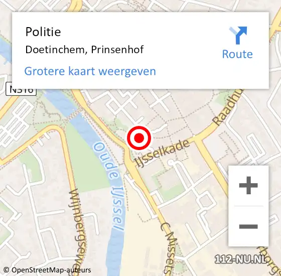 Locatie op kaart van de 112 melding: Politie Doetinchem, Prinsenhof op 18 augustus 2023 19:09