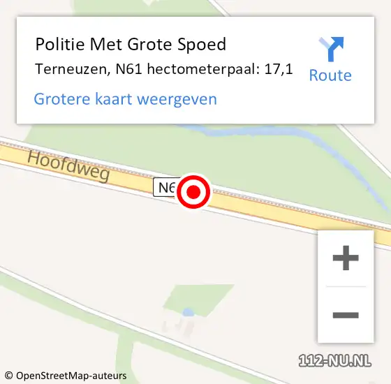 Locatie op kaart van de 112 melding: Politie Met Grote Spoed Naar Terneuzen, N61 hectometerpaal: 17,1 op 18 augustus 2023 19:31