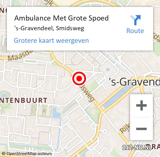 Locatie op kaart van de 112 melding: Ambulance Met Grote Spoed Naar 's-Gravendeel, Smidsweg op 18 augustus 2023 19:43