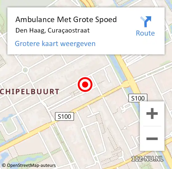Locatie op kaart van de 112 melding: Ambulance Met Grote Spoed Naar Den Haag, Curaçaostraat op 18 augustus 2023 19:59