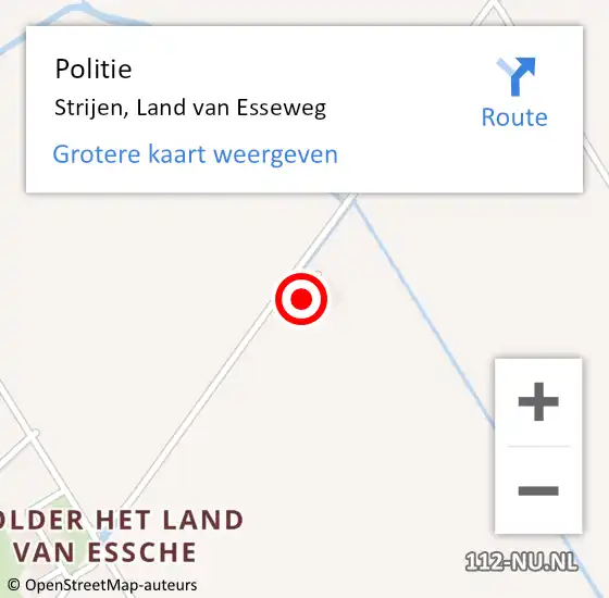 Locatie op kaart van de 112 melding: Politie Strijen, Land van Esseweg op 18 augustus 2023 20:25