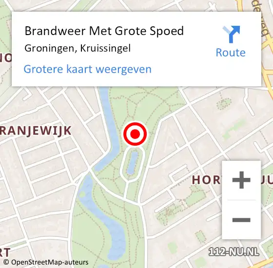 Locatie op kaart van de 112 melding: Brandweer Met Grote Spoed Naar Groningen, Kruissingel op 18 augustus 2023 21:05