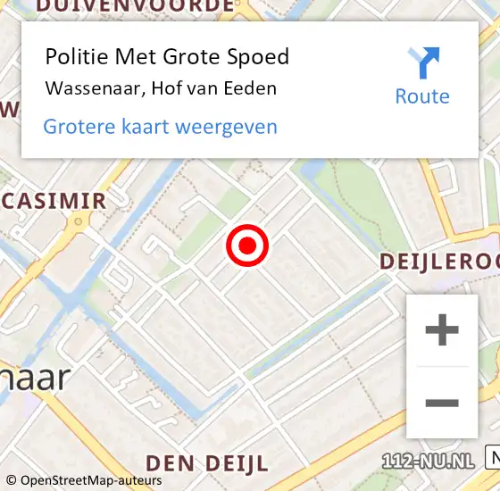 Locatie op kaart van de 112 melding: Politie Met Grote Spoed Naar Wassenaar, Hof van Eeden op 18 augustus 2023 21:15