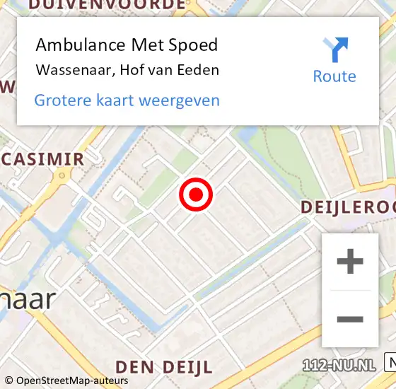 Locatie op kaart van de 112 melding: Ambulance Met Spoed Naar Wassenaar, Hof van Eeden op 18 augustus 2023 21:15