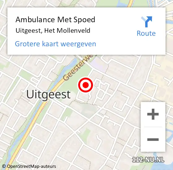 Locatie op kaart van de 112 melding: Ambulance Met Spoed Naar Uitgeest, Het Mollenveld op 18 augustus 2023 21:51