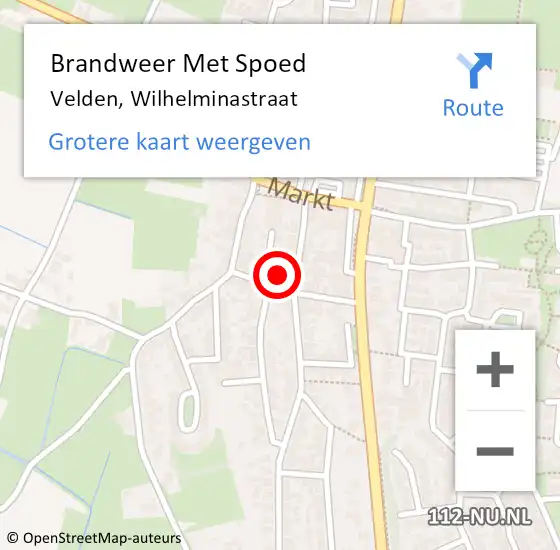 Locatie op kaart van de 112 melding: Brandweer Met Spoed Naar Velden, Wilhelminastraat op 18 augustus 2023 22:44