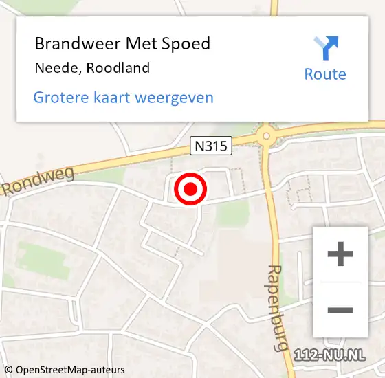 Locatie op kaart van de 112 melding: Brandweer Met Spoed Naar Neede, Roodland op 18 augustus 2023 22:45