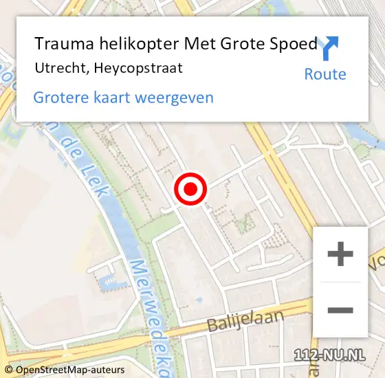 Locatie op kaart van de 112 melding: Trauma helikopter Met Grote Spoed Naar Utrecht, Heycopstraat op 18 augustus 2023 22:50