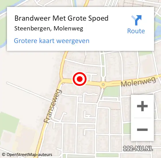 Locatie op kaart van de 112 melding: Brandweer Met Grote Spoed Naar Steenbergen, Molenweg op 18 augustus 2023 23:05