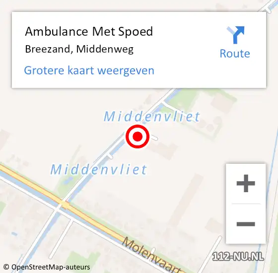Locatie op kaart van de 112 melding: Ambulance Met Spoed Naar Breezand, Middenweg op 19 augustus 2023 00:01