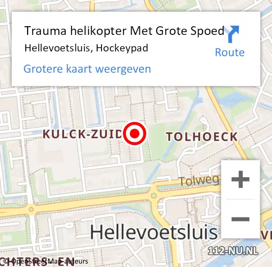 Locatie op kaart van de 112 melding: Trauma helikopter Met Grote Spoed Naar Hellevoetsluis, Hockeypad op 19 augustus 2023 00:33