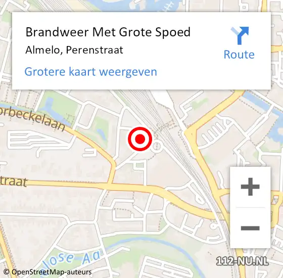 Locatie op kaart van de 112 melding: Brandweer Met Grote Spoed Naar Almelo, Perenstraat op 19 augustus 2023 00:34