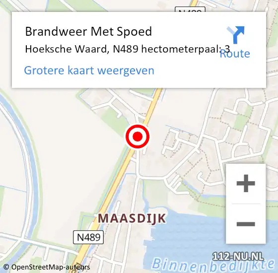 Locatie op kaart van de 112 melding: Brandweer Met Spoed Naar Hoeksche Waard, N489 hectometerpaal: 3 op 19 augustus 2023 00:59