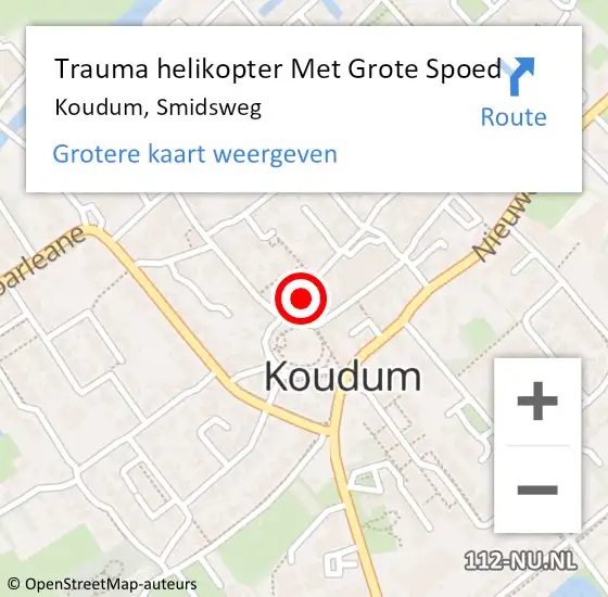 Locatie op kaart van de 112 melding: Trauma helikopter Met Grote Spoed Naar Koudum, Smidsweg op 19 augustus 2023 01:13