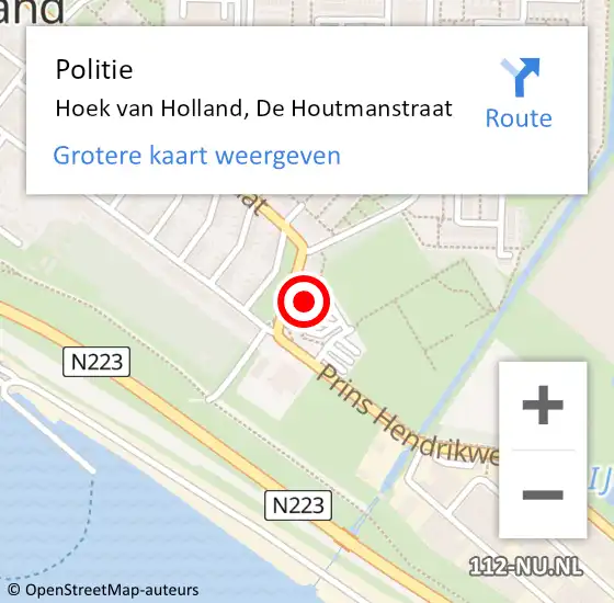 Locatie op kaart van de 112 melding: Politie Hoek van Holland, De Houtmanstraat op 19 augustus 2023 01:16