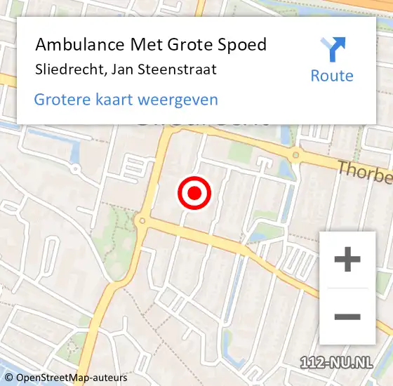 Locatie op kaart van de 112 melding: Ambulance Met Grote Spoed Naar Sliedrecht, Jan Steenstraat op 19 augustus 2023 01:25