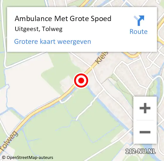 Locatie op kaart van de 112 melding: Ambulance Met Grote Spoed Naar Uitgeest, Tolweg op 19 augustus 2023 01:25