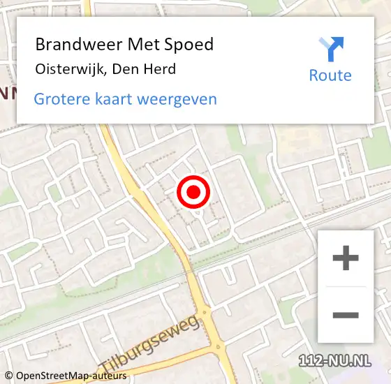 Locatie op kaart van de 112 melding: Brandweer Met Spoed Naar Oisterwijk, Den Herd op 19 augustus 2023 02:23