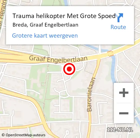 Locatie op kaart van de 112 melding: Trauma helikopter Met Grote Spoed Naar Breda, Graaf Engelbertlaan op 19 augustus 2023 02:29