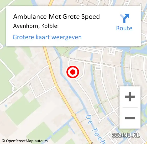 Locatie op kaart van de 112 melding: Ambulance Met Grote Spoed Naar Avenhorn, Kolblei op 19 augustus 2023 06:07