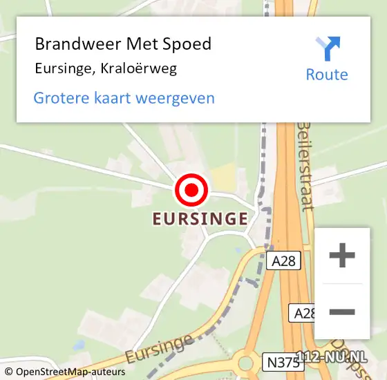 Locatie op kaart van de 112 melding: Brandweer Met Spoed Naar Eursinge, Kraloërweg op 19 augustus 2023 06:13