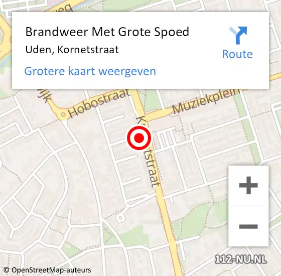 Locatie op kaart van de 112 melding: Brandweer Met Grote Spoed Naar Uden, Kornetstraat op 19 augustus 2023 06:20