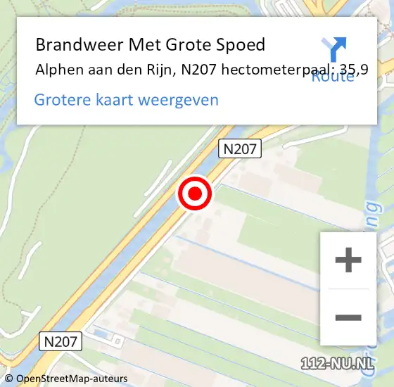Locatie op kaart van de 112 melding: Brandweer Met Grote Spoed Naar Alphen aan den Rijn, N207 hectometerpaal: 35,9 op 19 augustus 2023 06:34