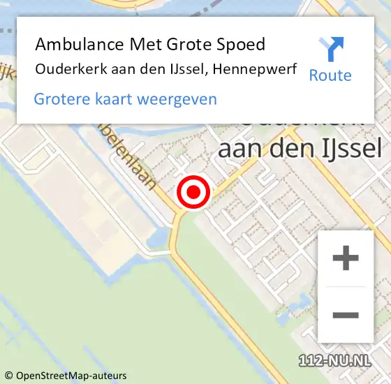 Locatie op kaart van de 112 melding: Ambulance Met Grote Spoed Naar Ouderkerk aan den IJssel, Hennepwerf op 19 augustus 2023 08:32