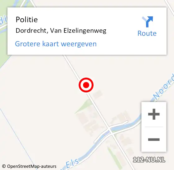 Locatie op kaart van de 112 melding: Politie Dordrecht, Van Elzelingenweg op 19 augustus 2023 08:56