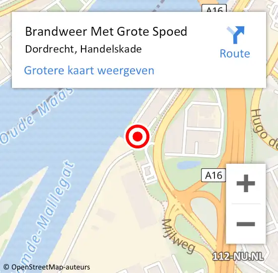 Locatie op kaart van de 112 melding: Brandweer Met Grote Spoed Naar Dordrecht, Handelskade op 19 augustus 2023 08:59